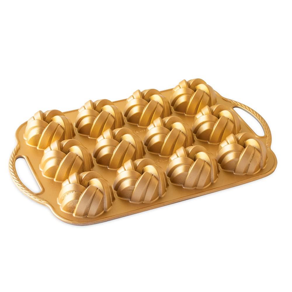 Nordic Ware 95377 Bundtlette Pan 75th Anniversary Braided Bundt Bites, Gold, 3.5