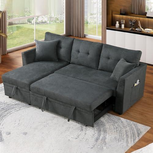 Eafurn L-Shape Reversible Sectional Sofa Bed Convertible Sleeper Corner Couch w/USB Ports and Storage Chaise, 4 in 1 Pull-Out Sofabed for Living Room, Apartment, Office