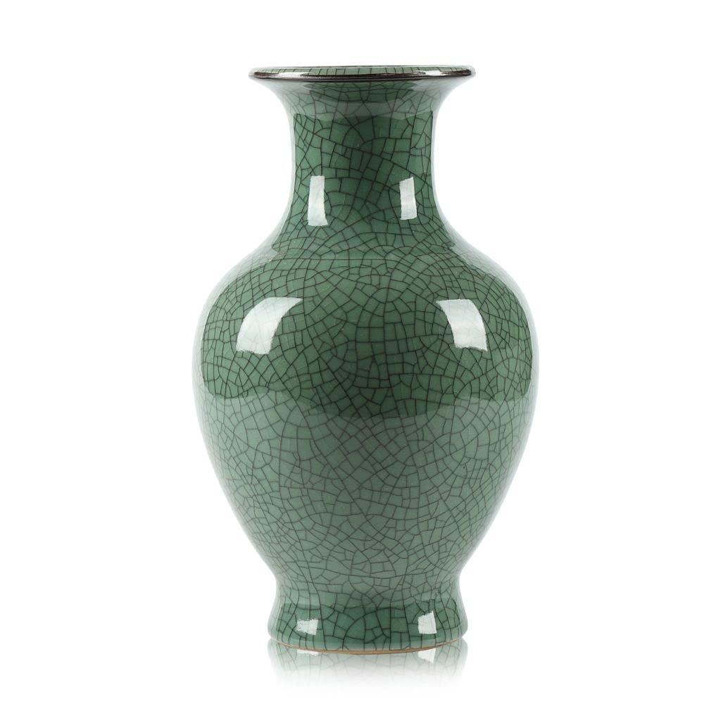 Chinese Ceramic Art Handmade Antique ice Crack Glaze vases Big China Porcelain Flower Bottle Vase for Home Decoration(Green)