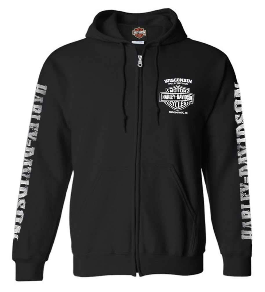 Harley-Davidson Men's Lightning Crest Full-Zippered Hooded Sweatshirt, Black