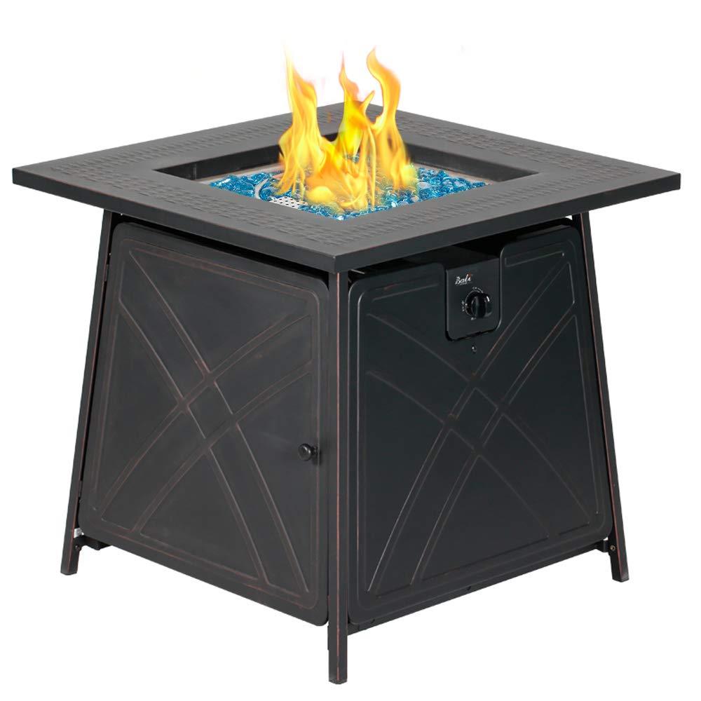 BALI OUTDOORSGas FirePit Table, 28 inch 50,000 BTU Square Outdoor Propane Fire Pit Table with Lid and Blue Fire Glass