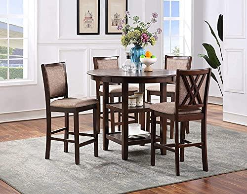 New Classic Furniture Amy 5-Piece Counter Dining Table Set, Cherry Brown