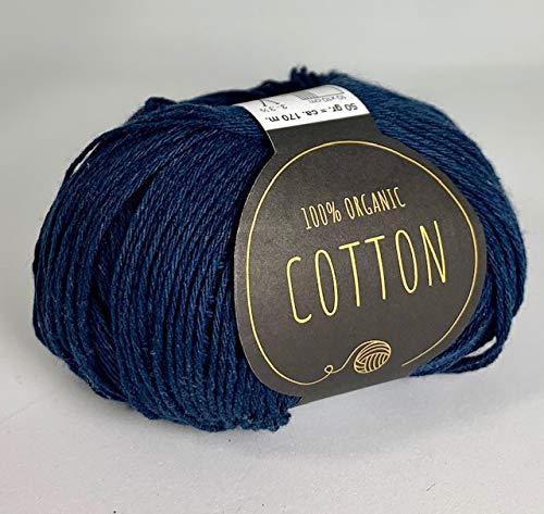 Premium Organic, Authentic Egyptian 100% Cotton Yarn, Super Soft, for Knitting and Crocheting (Navy Blue)