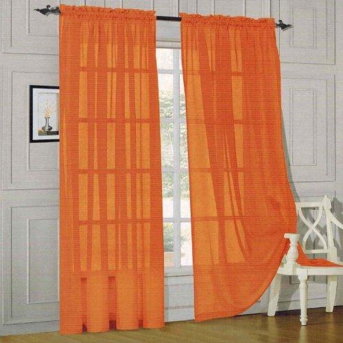 Elegant Comfort 2-Piece Sheer Panel with 2inch Rod Pocket - Window Curtains 60-inch Width X 84-inch Length - Orange