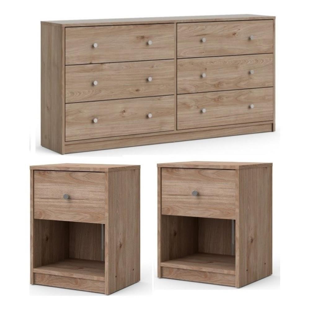 Pemberly Row 3 Piece Dresser and Nightstand Bedroom Set in Jackson Hickory