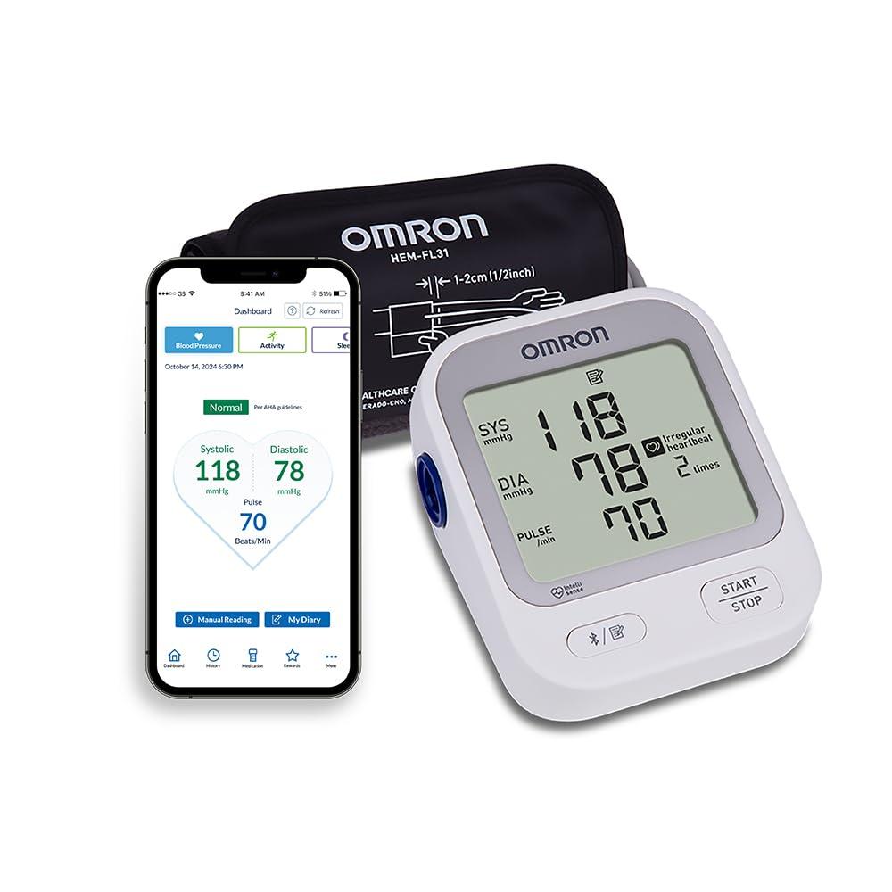 OmronSilver Upper Arm Blood Pressure Monitor, Clinically Validated, Medical Grade, Large Screen, Unlimited Readings in OMRON app, Pre-Formed Cuff, Blood Pressure Machine with Bluetooth Technology