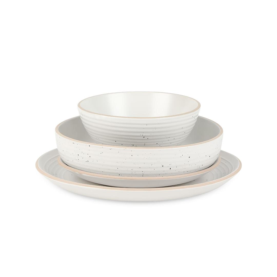 Stone Lain Lauren Modern Stoneware 16-piece Round Dinnerware Set, Plates and Bowls Set, Dish set for 4, Off White