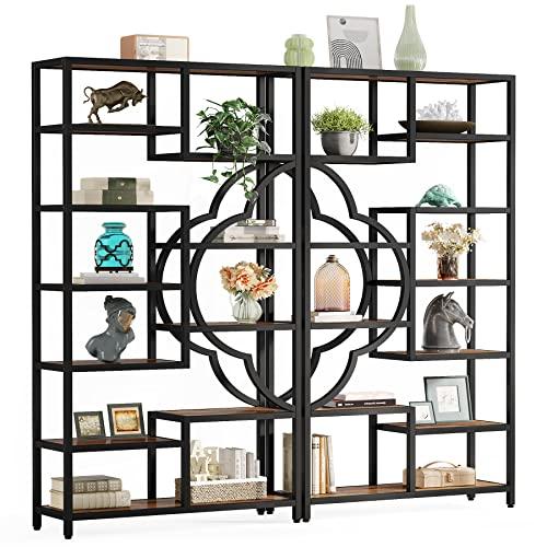 Tribesigns Bookshelf Set of 2, Large Bookcase with Unique Four Leaf Clover Shape Design, Industrial Etagere Display Shelves for Home & Office