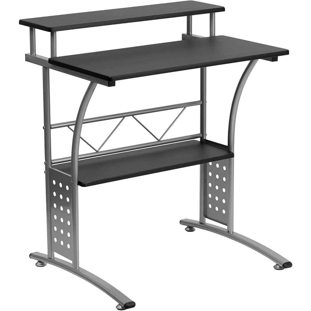 Flash Furniture Clifton Modern Office Computer Desk with Top and Bottom Storage Shelves, Small Computer Desk for Home Office, 28"W, Black