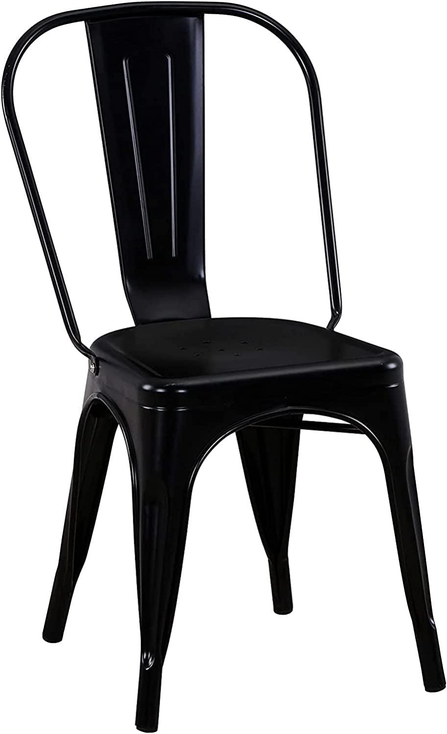 Mahamyi Black Metal Dining Chair Kitchen Patio Indoor & Outdoor Furniture Metal Stackable Tolix Side Bar Chair 18” Inches Seat Height 48” Inches Tall for Home & Cafe (No Installation Required)