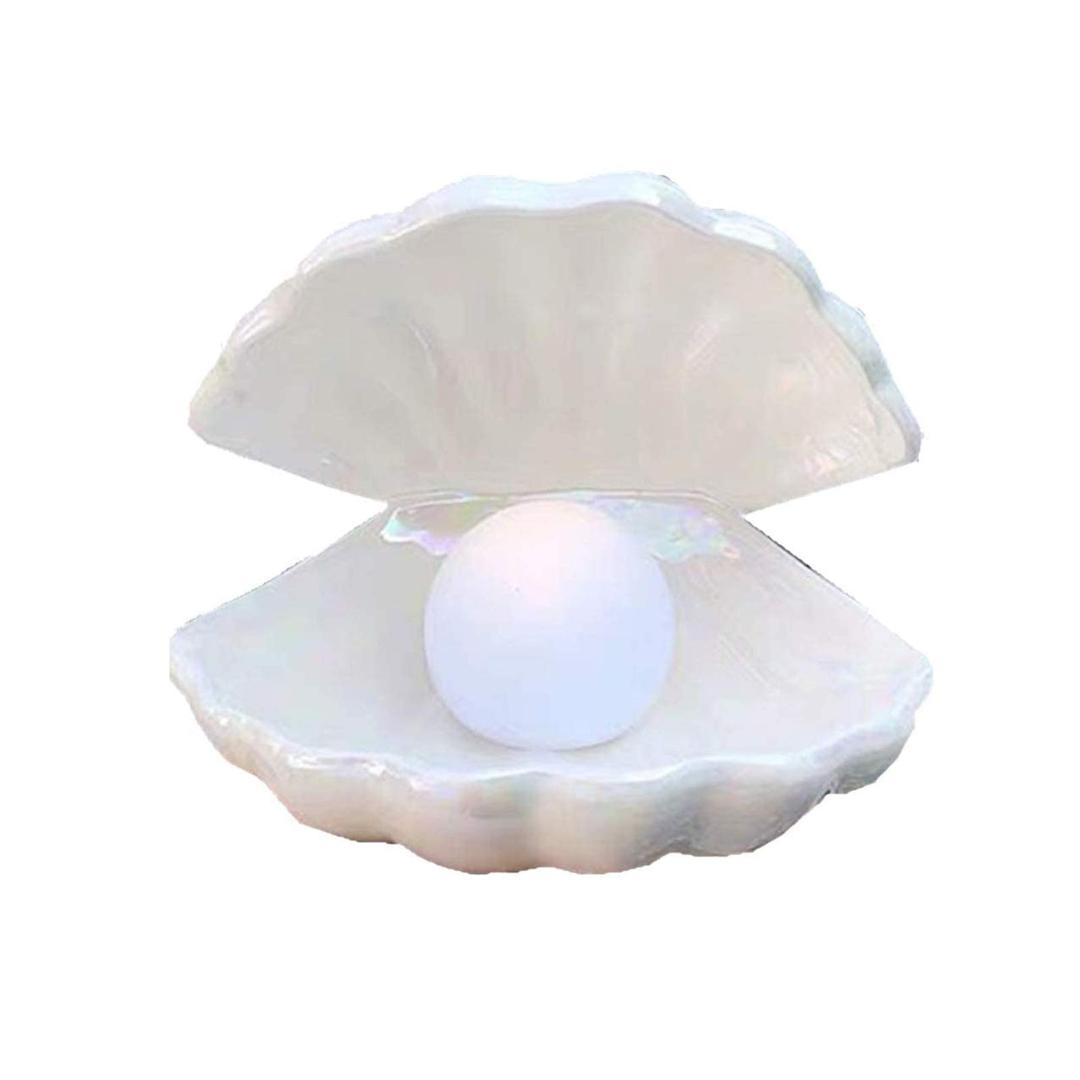 BinaryABC Ceramics Shell Pearl Light Led Lamp Portable Night Light Tabletop Light,Christmas Gift(White)