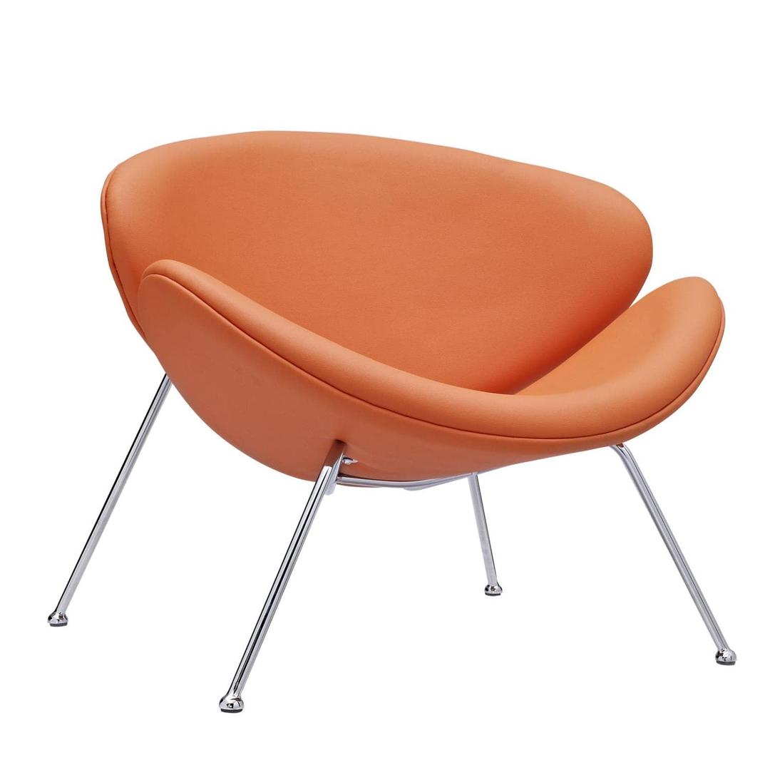 Modway Nutshell Mid-Century Modern Faux Leather Accent Lounge Chair In Orange