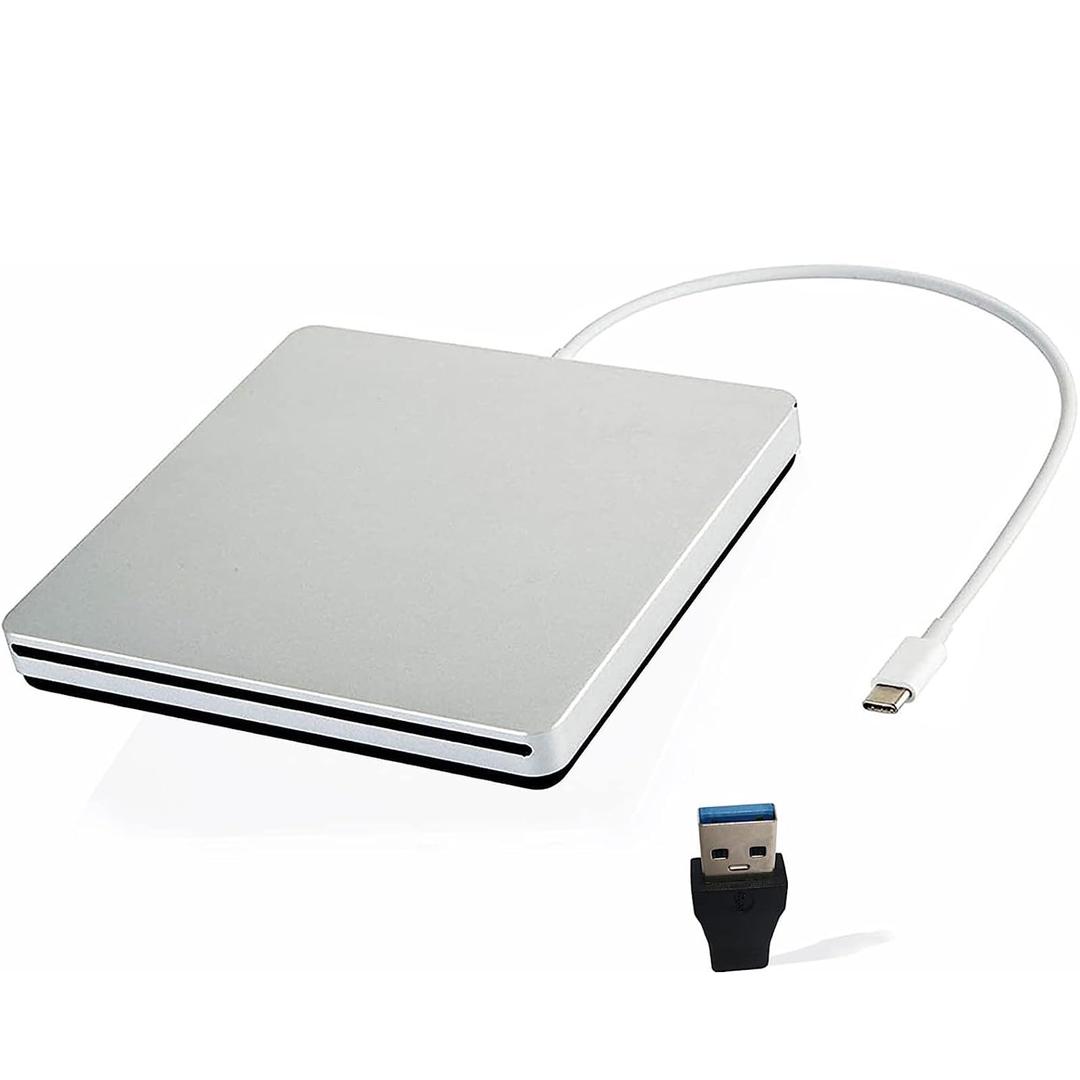 External CD DVD Drive USB C Ultra Slim Portable CD DVD Player Burner/Writer/Reader USB Superdrive Disc Duplicator for MacBook Pro/Air/Mac/M1/Laptop/Windows10 (Silver)