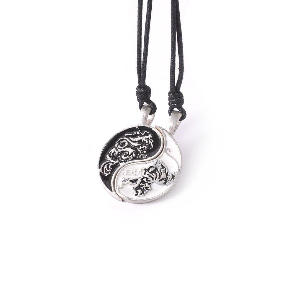 Vietsbay Glamorous Dragon Ying Yang Silver Pewter Charm Necklace Pendant Jewelry