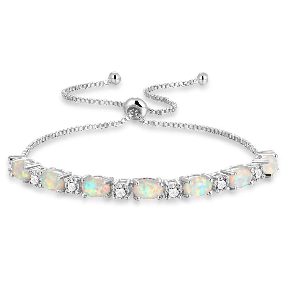 CiNily 18K White Gold/Rose Gold Plated Bracelets-Adjustable Sparkling Cubic Zirconia White Opal Bracelet for Women Girls for Her