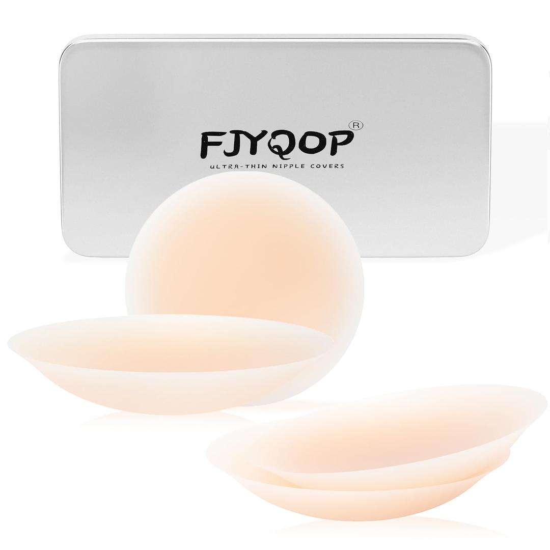 FJYQOPCakes Nipple Covers 2 Pairs, Ultra-Thin Adhesive Seamless Nipple Pasties for Women Silicone Reusable Breast Petals