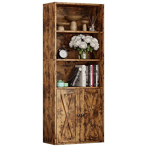 IRONCK Industrial Bookshelves and Bookcases with Doors 11.8 in Depth Floor Standing 5 Shelf Display Storage Shelves Bookcase Home Decor Furniture for Home, Office, Living Room, Bedroom