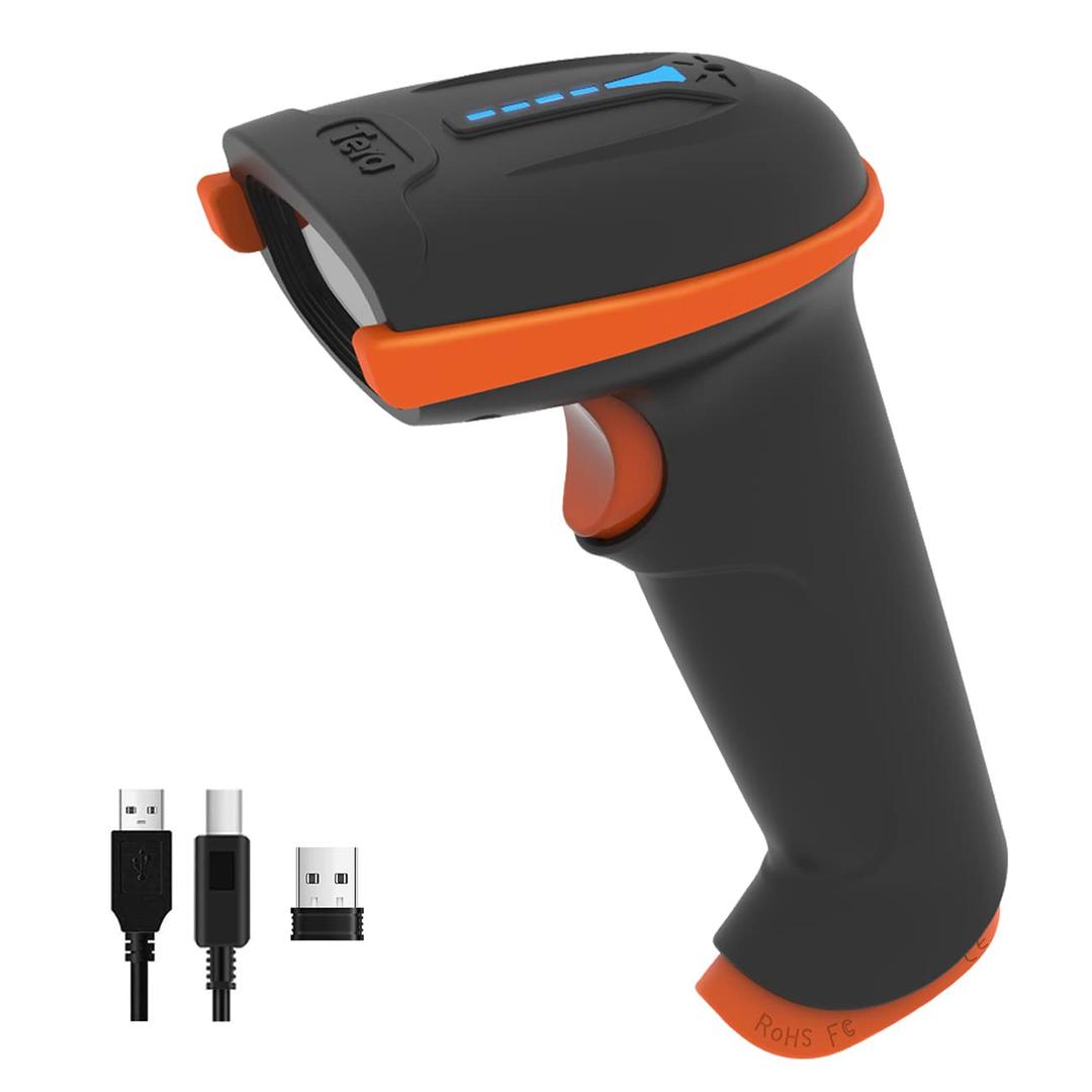 TeraBarcode Scanner Wireless 1D Laser Cordless Barcode Reader with Battery Level Indicator, Versatile 2 in 1 2.4Ghz Wireless and USB 2.0 Wired