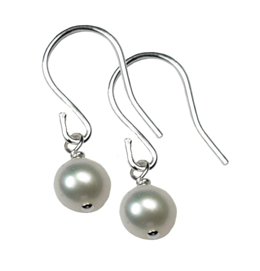 Black MoonVery Small High Luster Natural White Freshwater Pearl Single Drop Earrings with Sterling Silver