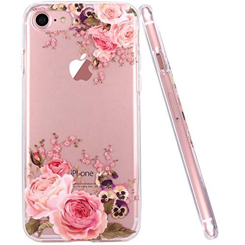 JAHOLAN iPhone SE 2022 Case/iPhone SE 2020 Case,iPhone 7 8 Case, Cute Girl Floral Design Clear Slim Cover Case for iPhone 6/6s/7/8/SE 2020 2022 - Rose Flower