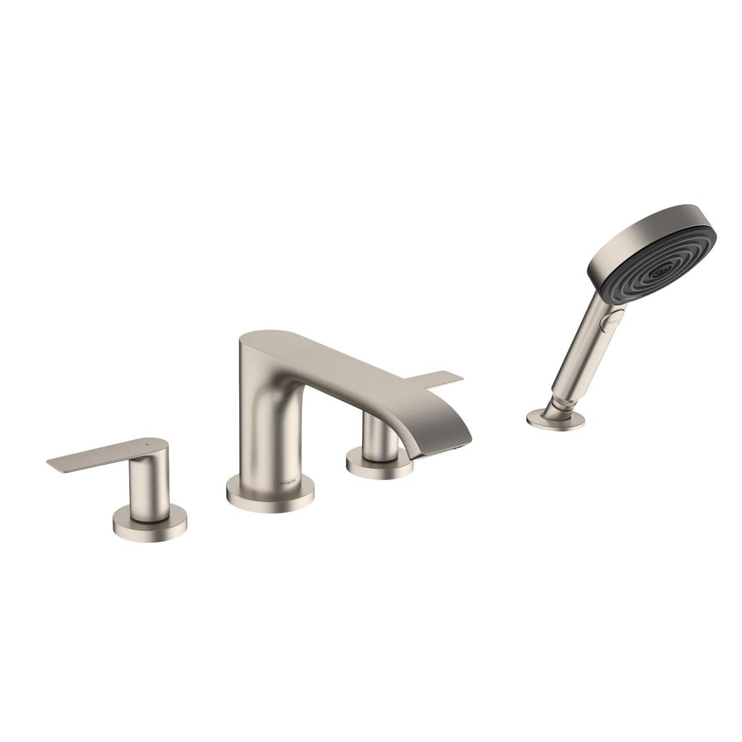 hansgrohe Vivenis Modern 2-Handle 10-inch Wide Roman Tub Filler Freestanding Bathtub Faucet and Shower Set in Brushed Nickel, 75443821