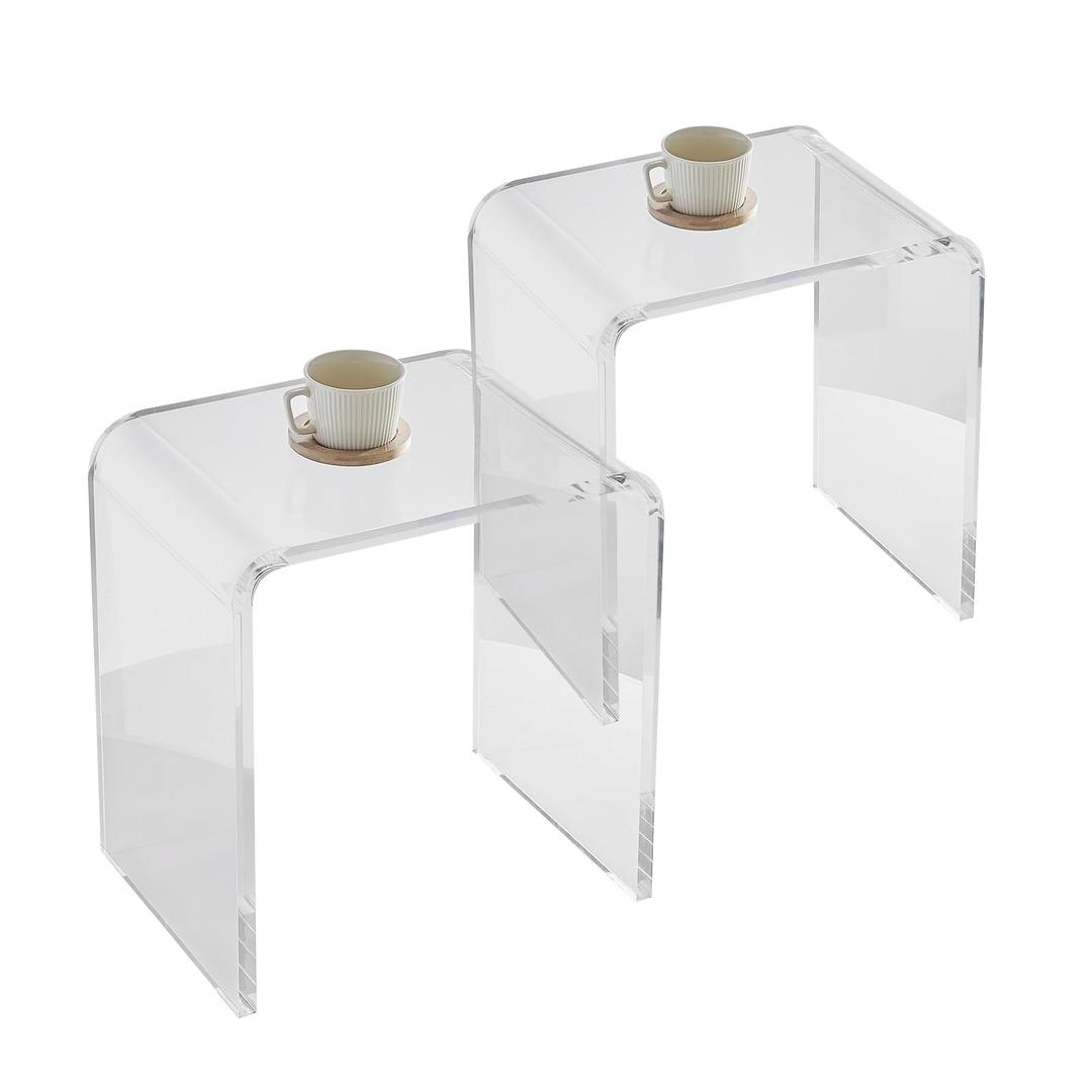 VEVOR Acrylic End 2 pcs C-Shaped Lucite Side Tables, Clear