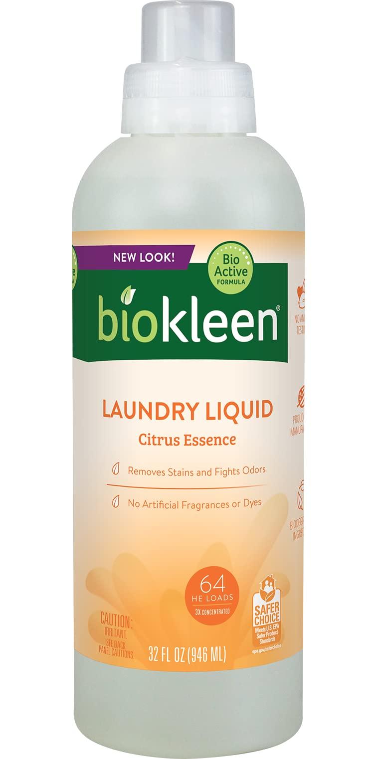 BiokleenLaundry Detergent Liquid - 64 HE Loads - Concentrated, Eco-Friendly, Non-Toxic, Plant-Based, No Artificial Fragrance or Preservatives, 32 Fl Oz, Citrus Essence