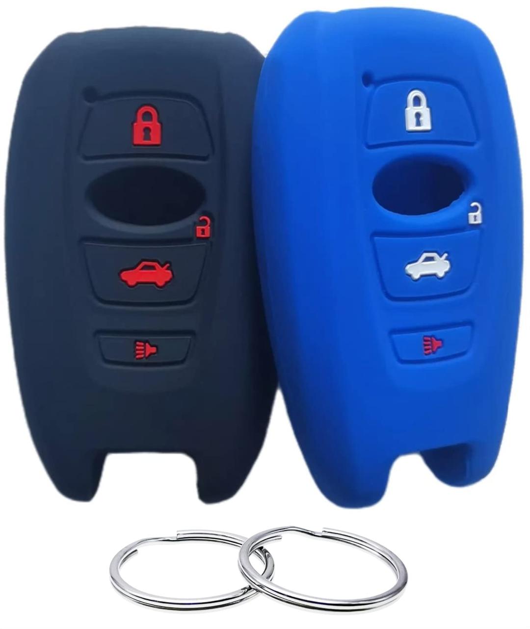 Silicone Rubber Key Fob Cover Compatible with Subaru Ascent BRZ Crosstrek Forester Impreza Legacy Outback WRX WRX STI XV Crosstrek Black/Blue (2014-2024)