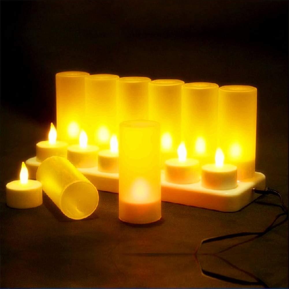 LACGO Set of 12 LED Rechargeable Flameless Candles Rechargeable LED Tealight Candles with Amber Flicker Light for Party Wedding Home Garden Decoration