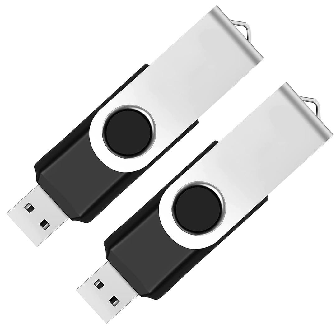 2 Pack 64GB USB Flash Drive USB 2.0 Thumb Drives Jump Drive Fold Storage Memory Stick Swivel Design - Black