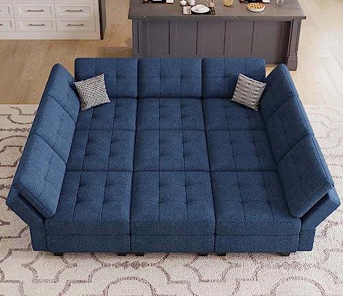 Belffin Modular Sectional Sleeper Sofa Couch with Storage Seat Reversible Modular Sofa Couch Oversized Sleeper Sectional Sofa Bed Set Blue