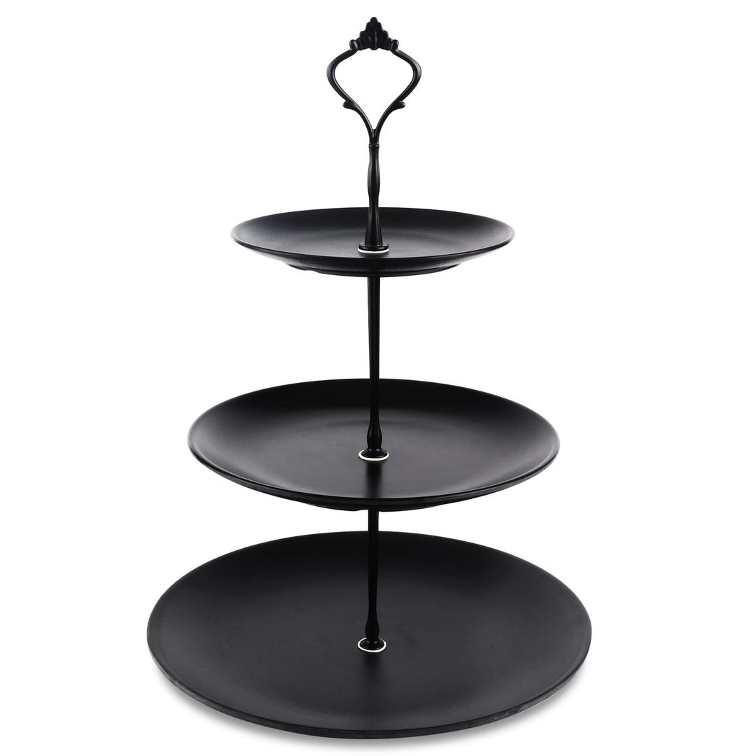 Lucky Will Black Tiered Dessert Serving Tray for Kid's Party Supplies Favors 3 Tier Cupcake Cake Stand for Birthday Tea Afternoon Halloween Christmas Candy Bar