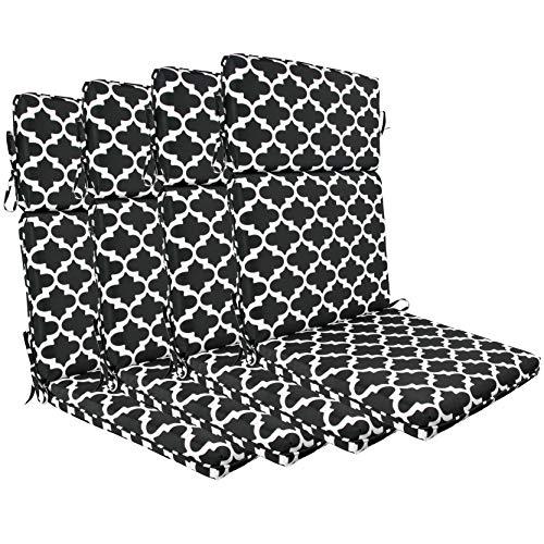 BOSSIMA Indoor Outdoor High Back Chair Cushions Replacement Patio Chair Seat Cushions Set of 4 (Black White Flower)