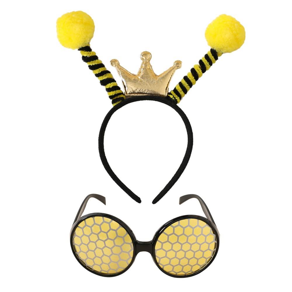 McFadyonBee Headband,Bee Antenna Headband,Halloween Bee Glasses,Honey Bee Costume Accessories,Halloween Cosplay Party Favors for Women, Men and Kids