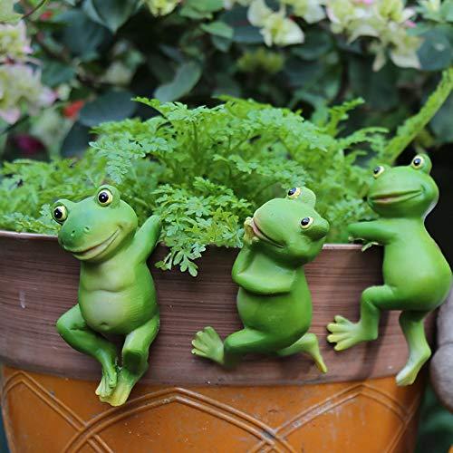 Set of 3 Cute Frog Figurines Hanging Animal Statue,Resin Pot Climbing Sculpture Outdoor Statues Ornaments Décor for Flower potFence, Yard Art Patio Lawn House (3 frogs)