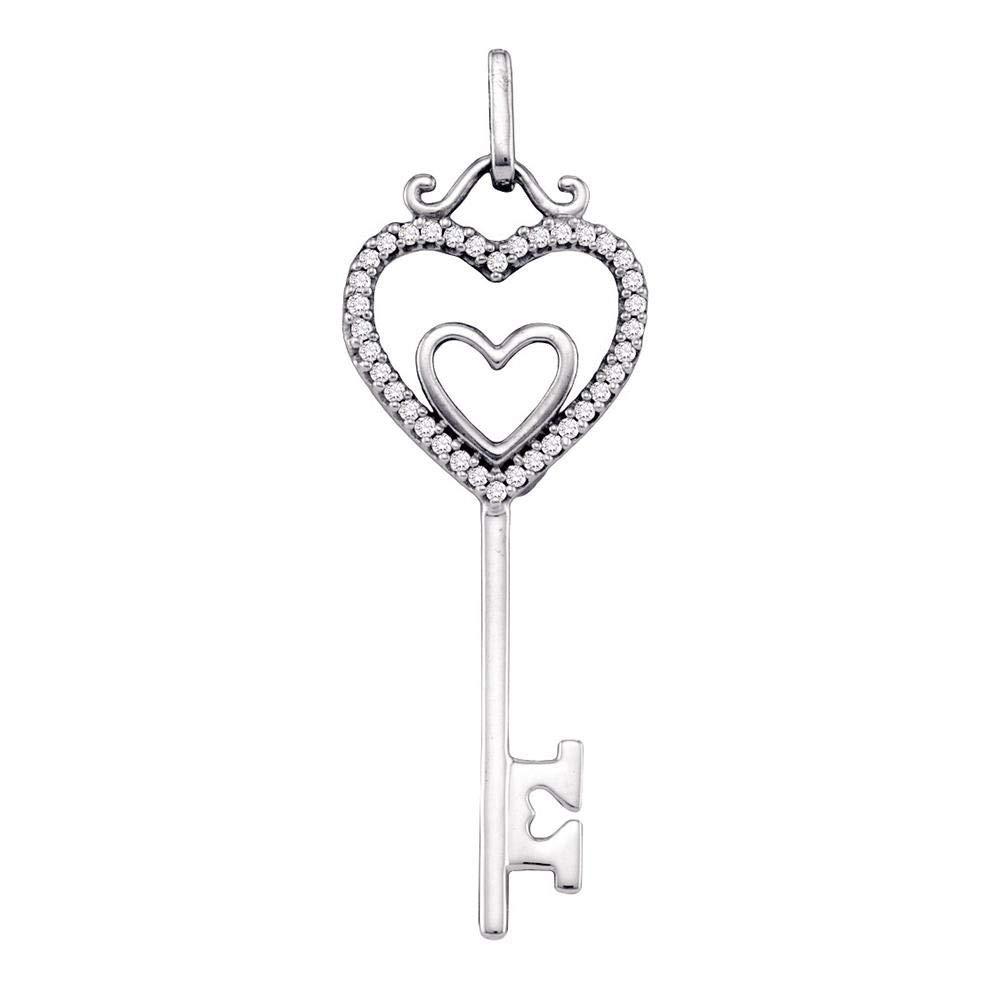 Dazzlingrock Collection 10kt White Gold Womens Round Diamond Key Double Heart Pendant 1/10 ctw