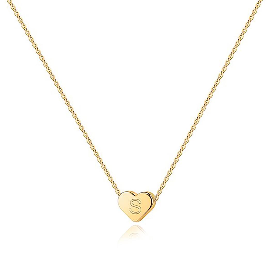 PAVOI 14K Gold Plated Tiny Heart Necklace | Dainty Necklace for Women | Personalized Letter Heart Choker | Adjustable Slider