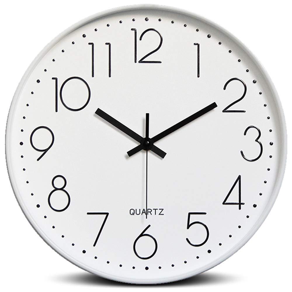 Bekith 12 Inch Modern Wall Clock Silent & Non-Ticking Quartz Clock for Living Room Home Office School Plastic Frame Glass Cover, White