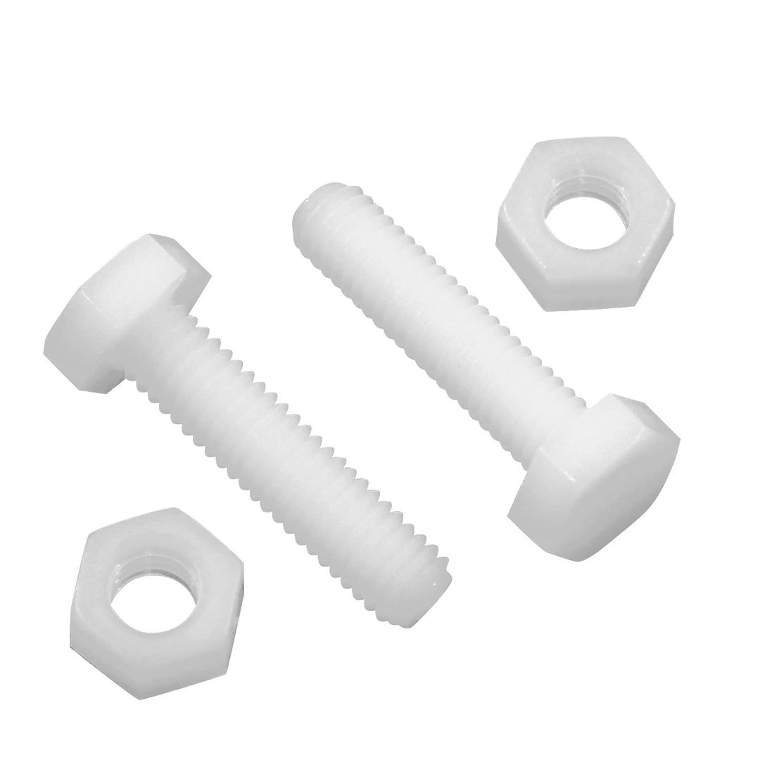 Piutouyar 20 Pair M6x25mm White Nylon Hex Bolts Plastic Hex Nuts Full Thread Hex Head Screws and Nuts Set