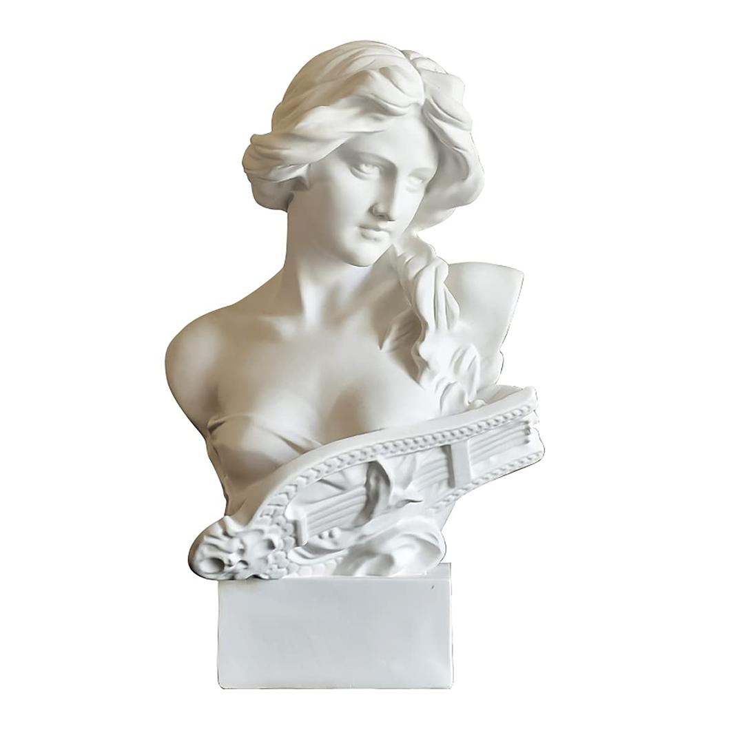 TYBBLY Musical Greek Goddess Statue White Sculpture Resin Roman Goddess Bust Statues for Home Decor Coffee Table Office Living Room Collection Figurines Art Decoration (The Goddess)