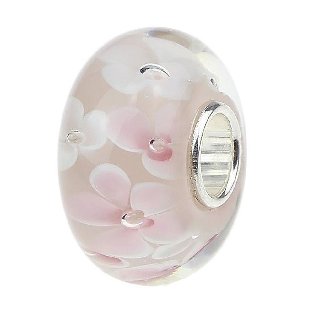 CHAWINMurano Glass Charms Authentic 925 Sterling Silver Charms Core Red Flower Pink Love Heart White Yellow Glass Beads fit Pandora Style Bracelet for Women Wife Anniversary DIY Gift