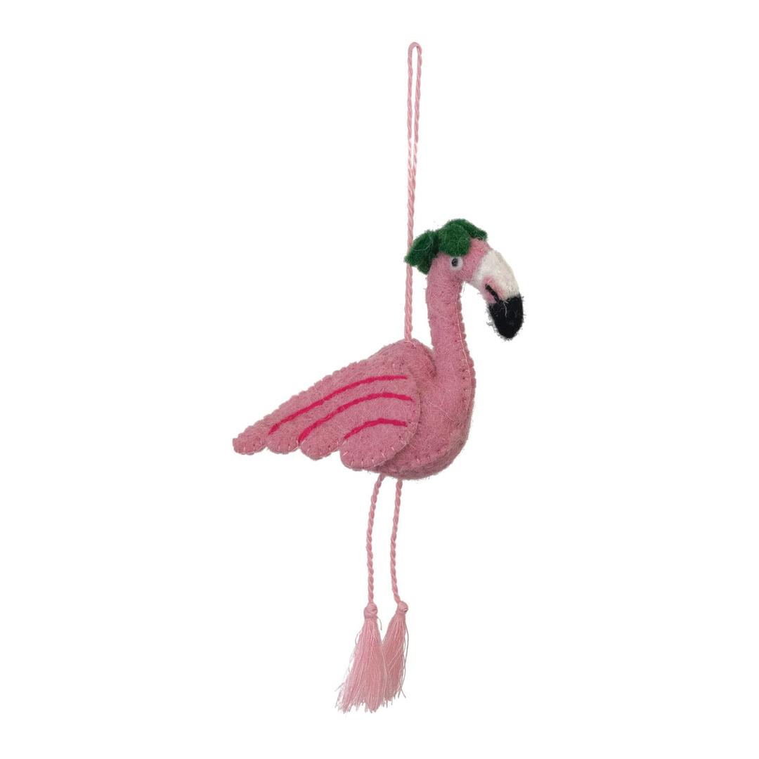 Creative Co-Op Wool Felt Flamingo Ornament with Embroidery, Pink