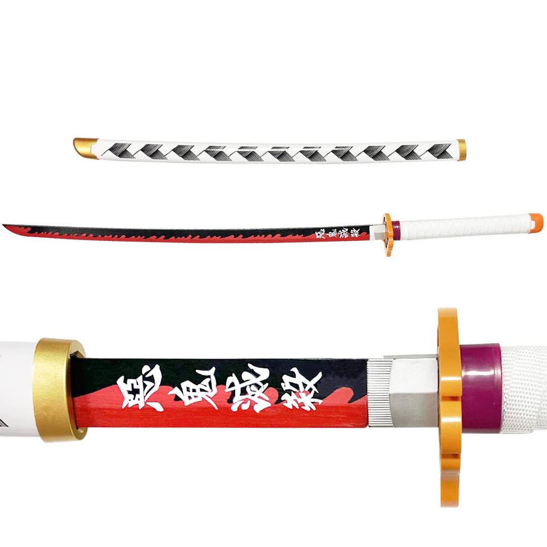 Kyojuro Rengoku Sword Toy Model, Flame Hashira 40in Katana Samurai Sword with Scabbard, Cosplay Props Anime Sword