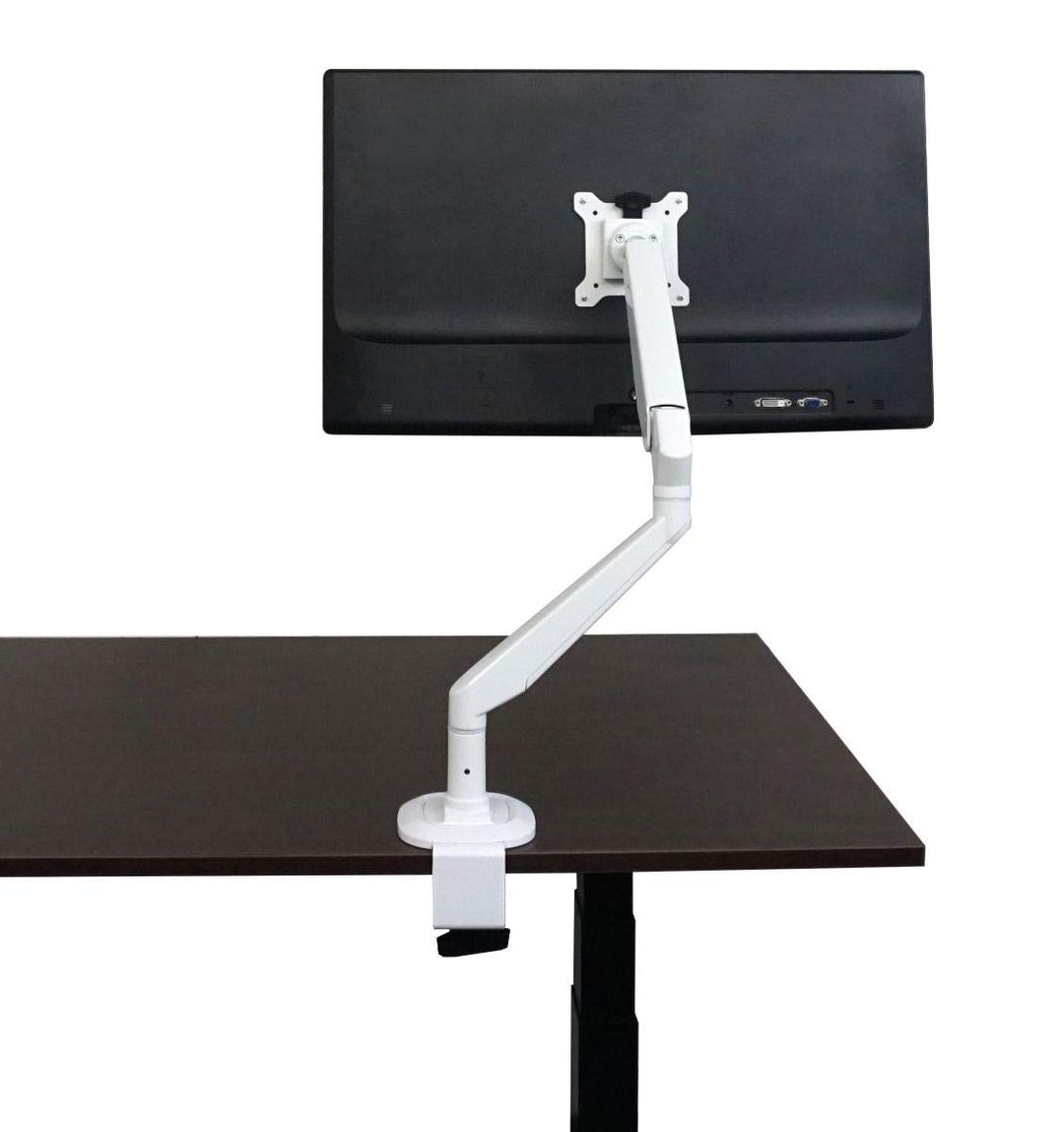 X-TS Single Monitor Mount Stand Articulating Gas Spring Monitor Arm, Adjustable VESA Mount Desk Stand with C-Clamp Installation - Fits 17 to 32 Inch LCD Computer Monitors up to 22lbs (White)