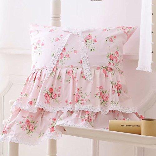 LELVA Floral Ruffle Design Throw Pillow Sham Cushion Pink Square Decoration Pillow Shaped Sofa Bed Throw Pillows