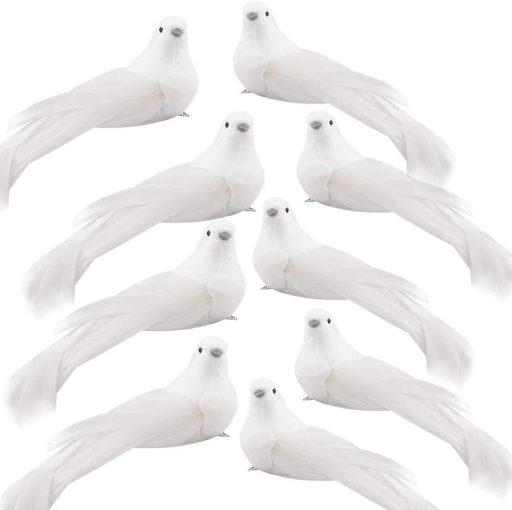 Artificial Birds, 12 Pcs Artificial White Doves Simulation Foam White Feathered Artificial Birds Doves Clip On Ornament for Christmas Tree Decorations, Wedding, Wreaths & Crafts