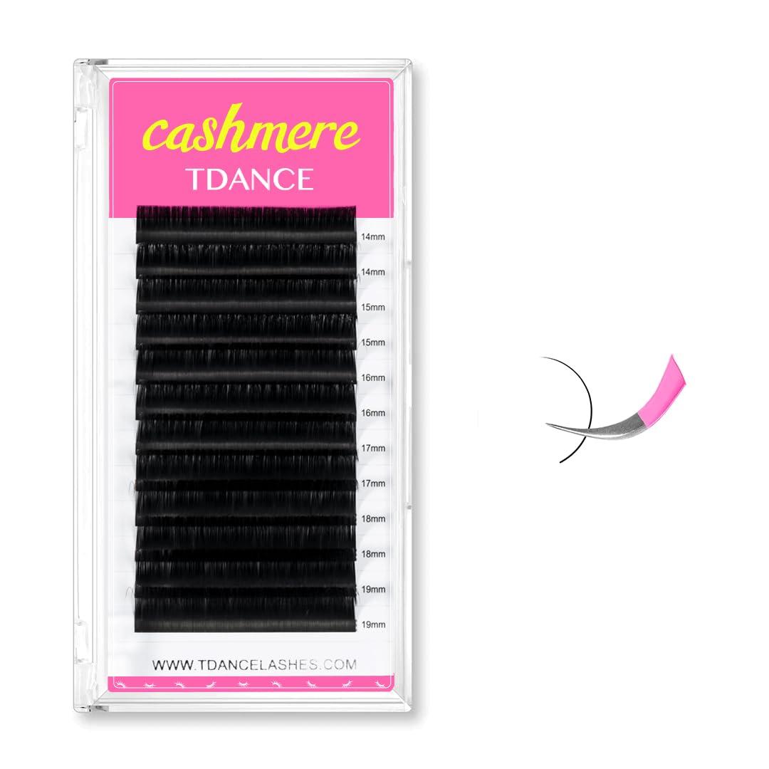 TDANCECashmere Lash Extensions Super Matte Black Classic Lash Extensions 0.05mm Thickness CC Curl 14-19mm Volume Eyelash Extensions for Professional Salon Use(0.05-CC,14-19mm)