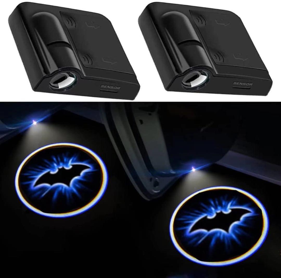 2Pcs fit for BAT Man Door Lights Logo Projector, Wireless Led Shadow Ghost Light for BAT Man Fans, Universal Fits to Most Cars/Trucks/SUVs