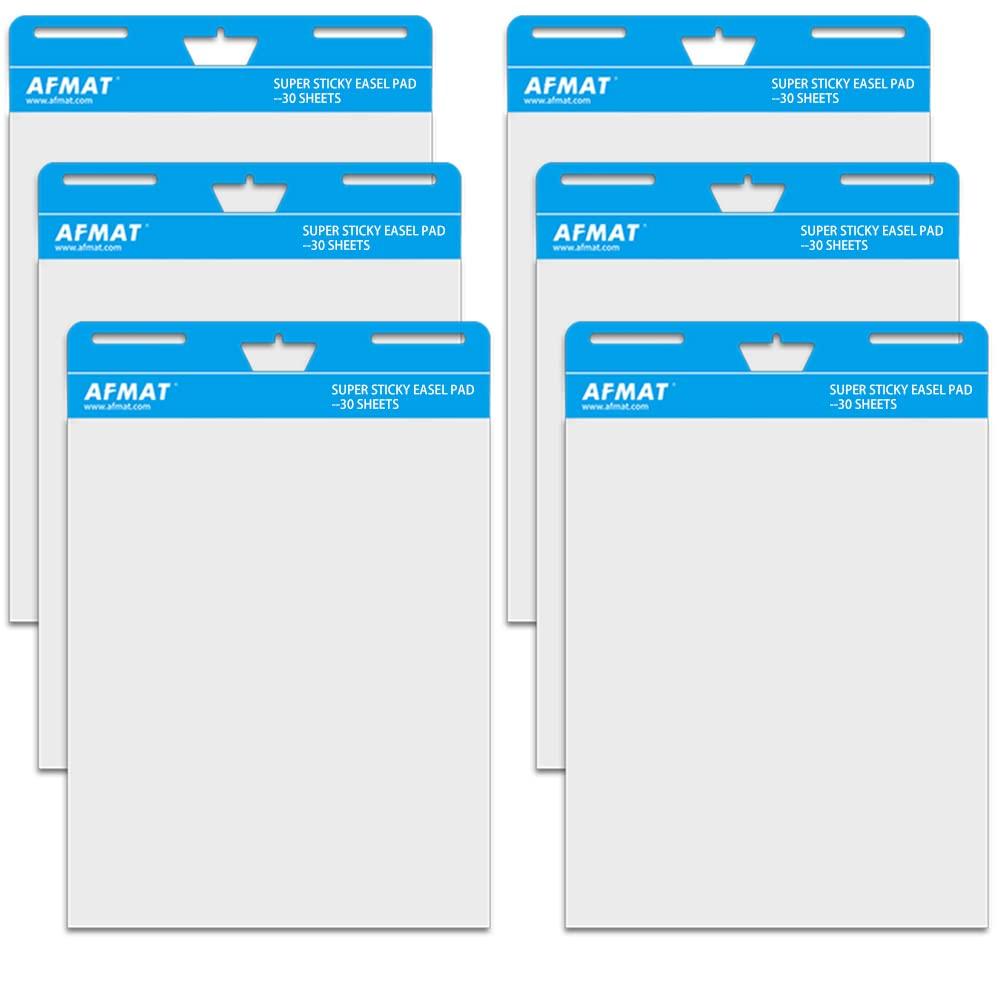 AFMAT Sticky Easel Pads, 6 Pads, Chart Paper for Teachers, Large Self Stick Flip Chart Paper, 25 x 30 Inches, 30 Sheets/Pad, Flip Chart Paper with Sticky Back