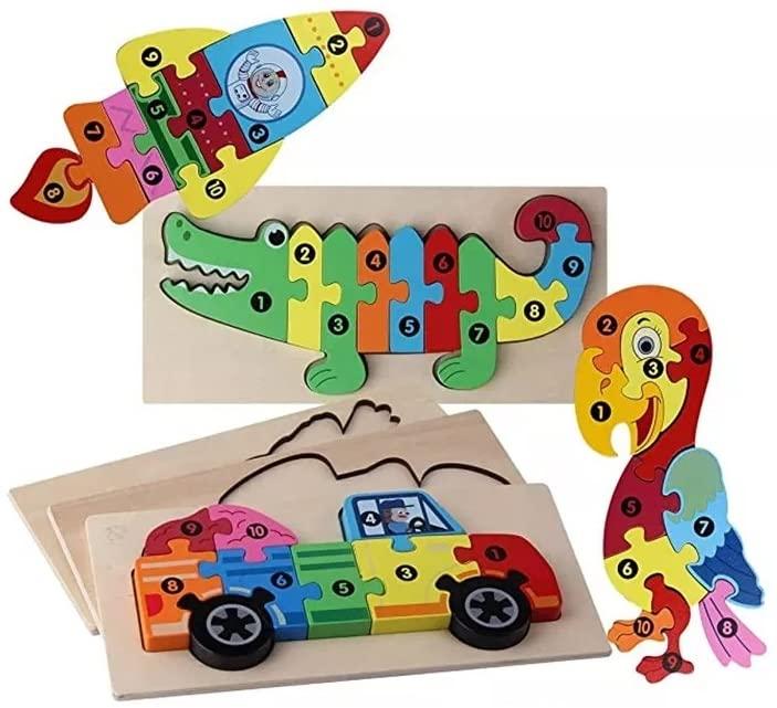 Fun Wooden Learning Educational Children’s Jigsaw Puzzle for Kids Toddlers Boys Girls Animals Automotives Cars 2-4 Years (4 Pack) (Animals)